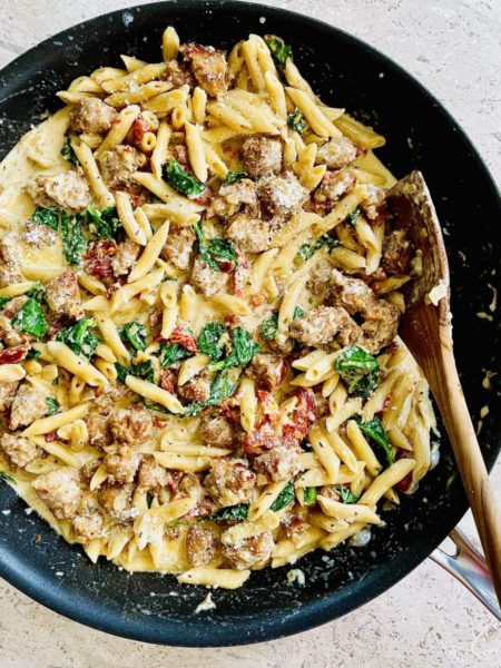 Sausage Sun Dried Tomato And Spinach Pasta Its Thyme 2 Cook